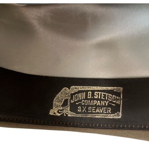 Vintage John B Stetson 3X Beaver XXX Cowboy Hat Beige w/ Feather Size 6-7/8 - Picture 8 of 11